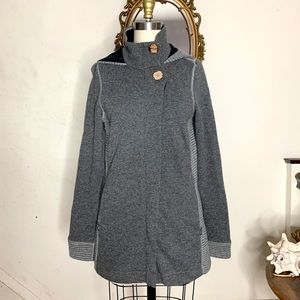 Prana wool zip up hoodie with wooden buttons